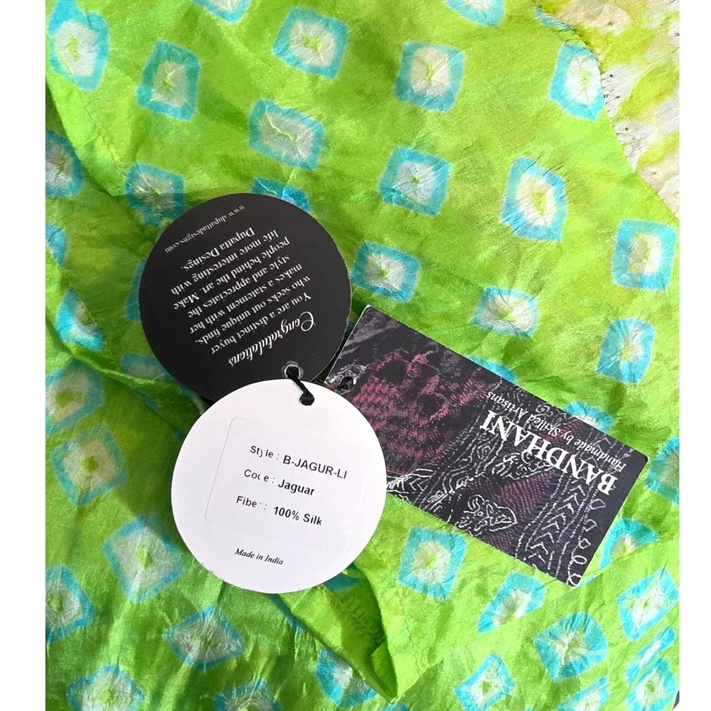 BANDHANI Silk Patchwork Scarf Shawl Blue Green‎ Tie Dye Boho Festival
